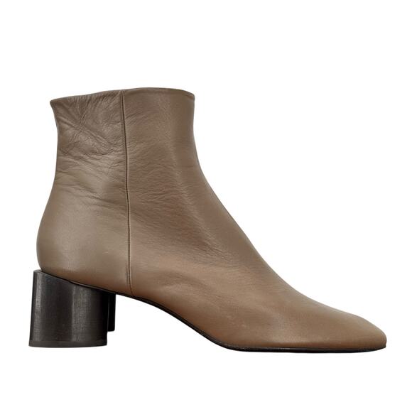 Coclico Ione Leather Heeled Boot Women's 10.5 Taupe Square Toe Office Luxe $450 - Picture 1 of 13